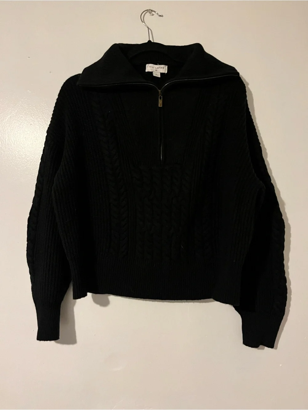Nili Lotan Black Cable-Knit Half-Zip Sweater
